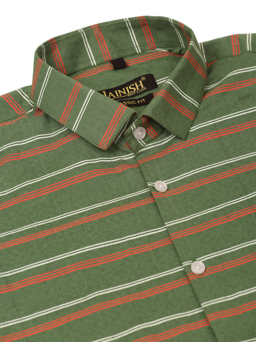 Jainish Men's Cotton Striped Half Sleeve Formal Shirts ( SF 816Olive ) - Distacart