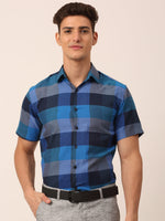 Thumbnail for Jainish Men's Cotton Checked Half Sleeve Formal Shirts ( SF 817Blue ) - Distacart