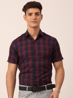 Thumbnail for Jainish Men's Cotton Checked Half Sleeve Formal Shirts ( SF 818Red-Blue ) - Distacart
