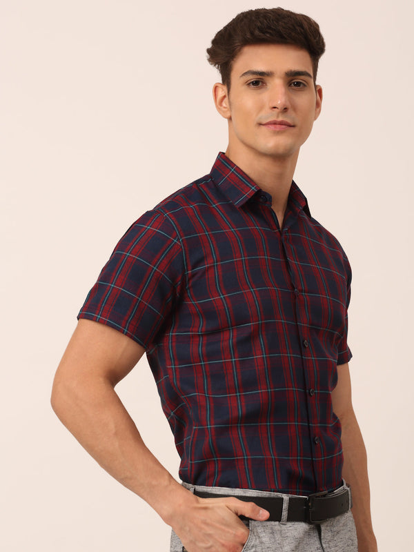Jainish Men's Cotton Checked Half Sleeve Formal Shirts ( SF 818Red-Blue ) - Distacart