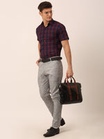 Thumbnail for Jainish Men's Cotton Checked Half Sleeve Formal Shirts ( SF 818Red-Blue ) - Distacart