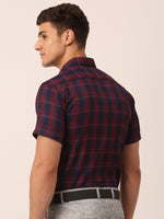 Thumbnail for Jainish Men's Cotton Checked Half Sleeve Formal Shirts ( SF 818Red-Blue ) - Distacart