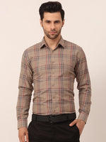 Thumbnail for Jainish Men's Cotton Checked Formal Shirts ( SF 819Brown ) - Distacart