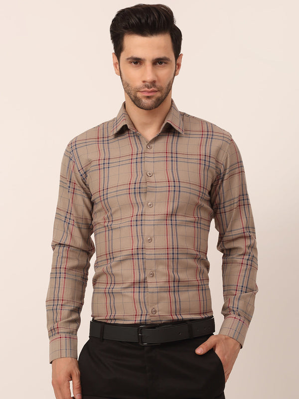 Jainish Men's Cotton Checked Formal Shirts ( SF 819Brown ) - Distacart