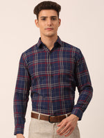 Thumbnail for Jainish Men's Cotton Checked Formal Shirts ( SF 819Navy ) - Distacart