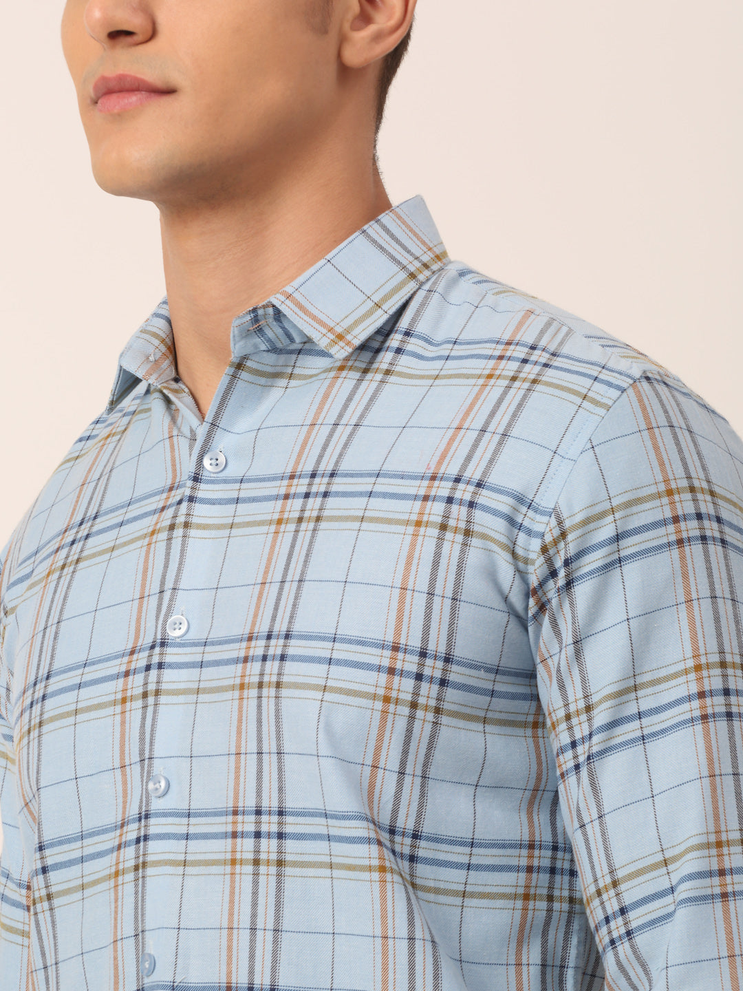Jainish Men's Cotton Checked Formal Shirts ( SF 819Sky ) - Distacart