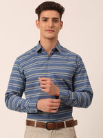 Thumbnail for Jainish Men's Cotton Striped Formal Shirts ( SF 820Blue ) - Distacart