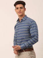 Thumbnail for Jainish Men's Cotton Striped Formal Shirts ( SF 820Blue ) - Distacart