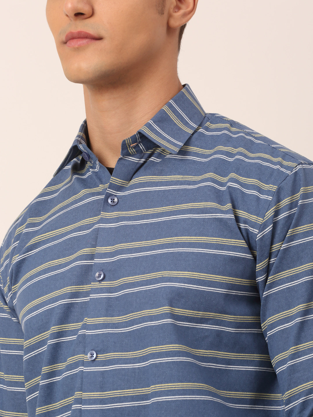 Jainish Men's Cotton Striped Formal Shirts ( SF 820Blue ) - Distacart