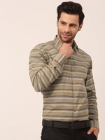 Thumbnail for Jainish Men's Cotton Striped Formal Shirts ( SF 820Brown ) - Distacart