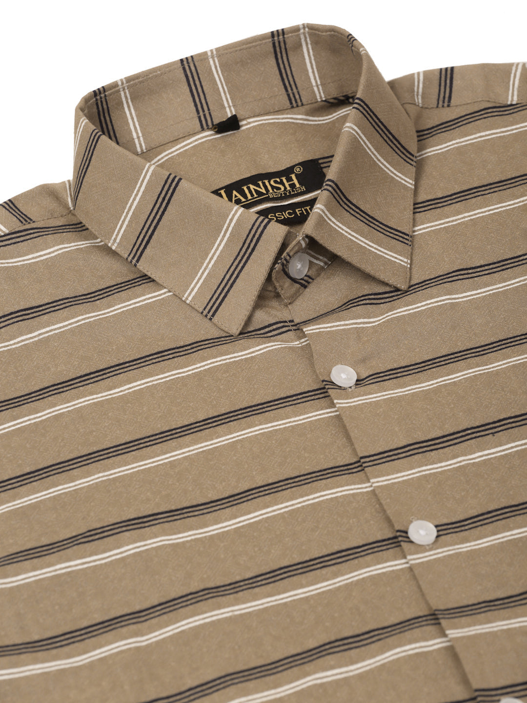 Jainish Men's Cotton Striped Formal Shirts ( SF 820Brown ) - Distacart