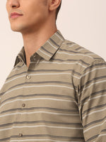Thumbnail for Jainish Men's Cotton Striped Formal Shirts ( SF 820Brown ) - Distacart
