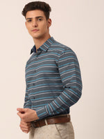 Thumbnail for Jainish Men's Cotton Striped Formal Shirts ( SF 820Grey ) - Distacart