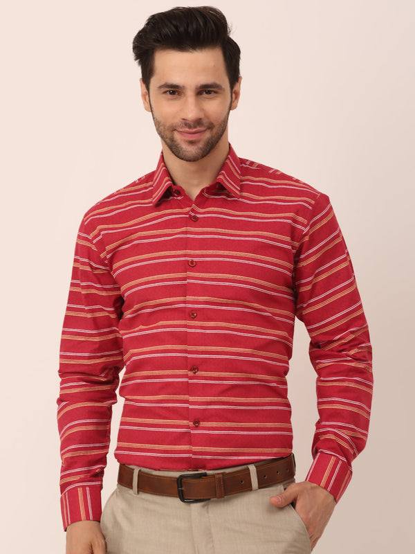 Jainish Men's Cotton Striped Formal Shirts ( SF 820Maroon ) - Distacart