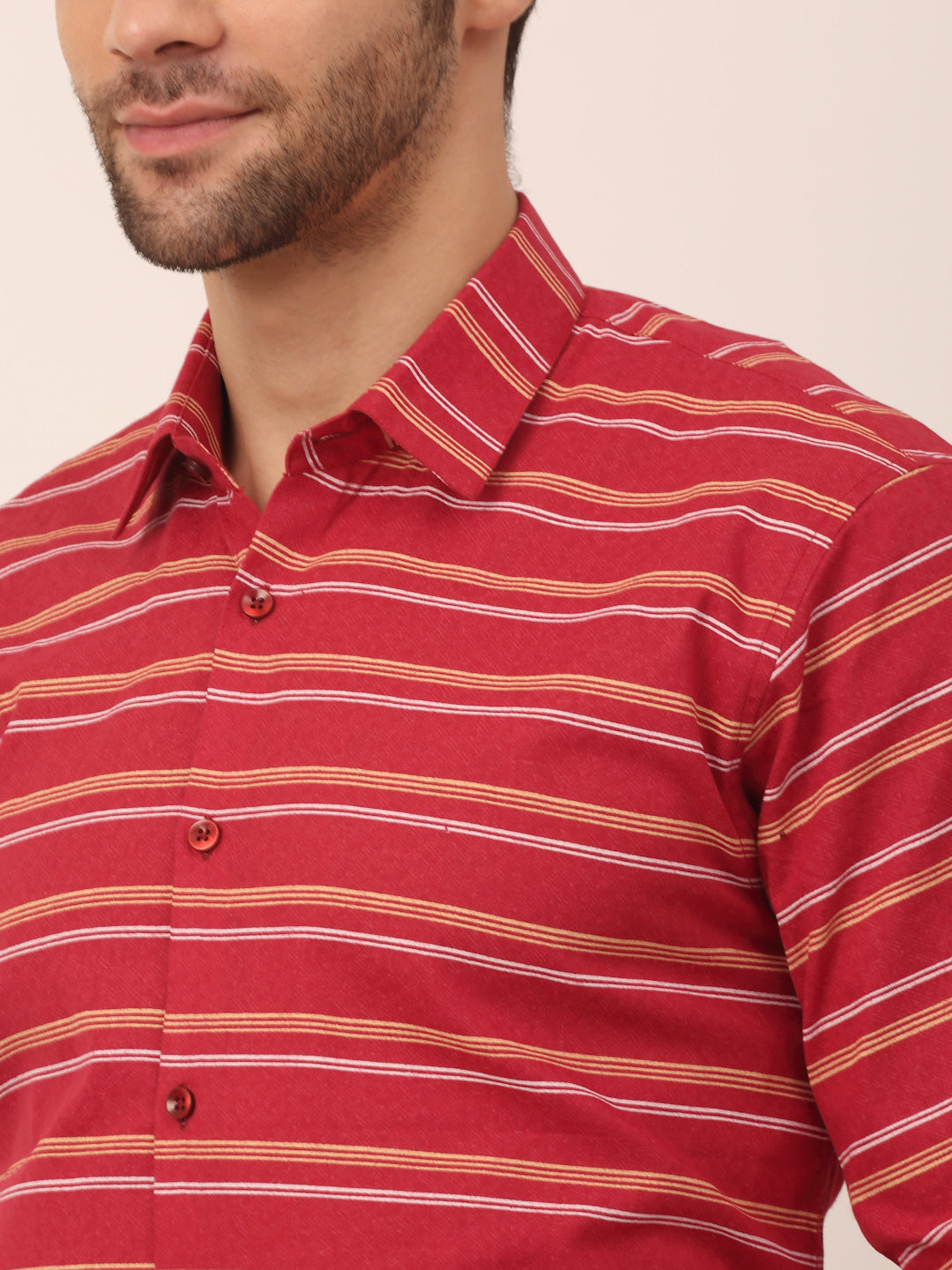 Jainish Men's Cotton Striped Formal Shirts ( SF 820Maroon ) - Distacart