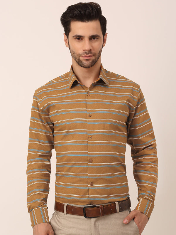 Jainish Men's Cotton Striped Formal Shirts ( SF 820Mustard ) - Distacart