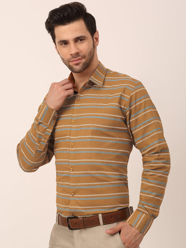 Jainish Men's Cotton Striped Formal Shirts ( SF 820Mustard ) - Distacart