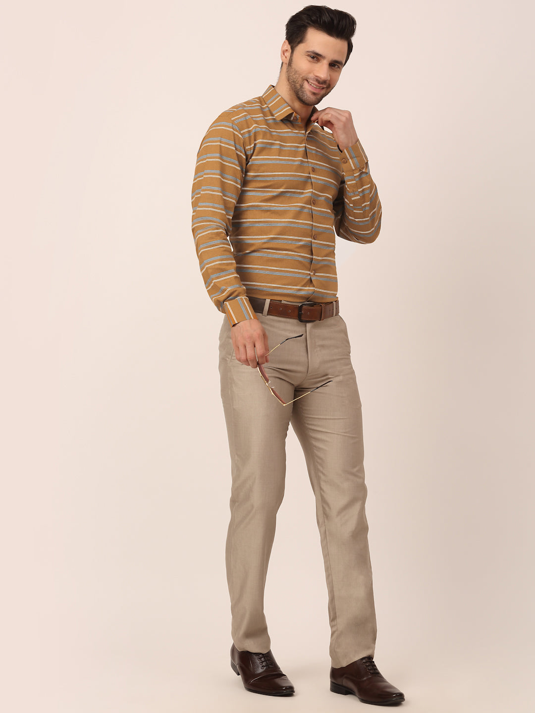 Jainish Men's Cotton Striped Formal Shirts ( SF 820Mustard ) - Distacart