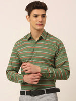 Thumbnail for Jainish Men's Cotton Striped Formal Shirts ( SF 820Olive ) - Distacart