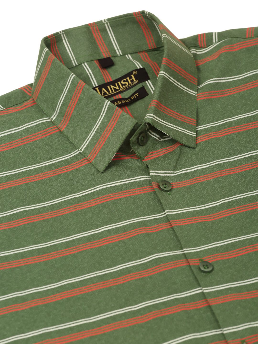 Jainish Men's Cotton Striped Formal Shirts ( SF 820Olive ) - Distacart