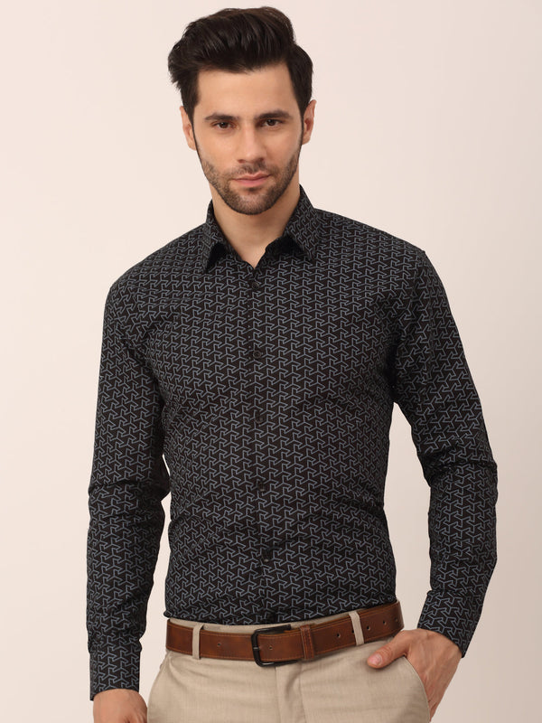 Jainish Men's Cotton Printed Formal Shirts ( SF 821Black ) - Distacart