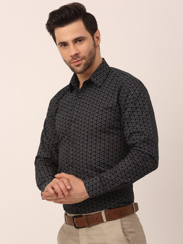 Jainish Men's Cotton Printed Formal Shirts ( SF 821Black ) - Distacart