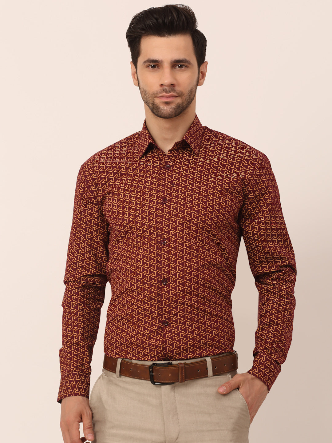 Jainish Men's Cotton Printed Formal Shirts ( SF 821Brown ) - Distacart