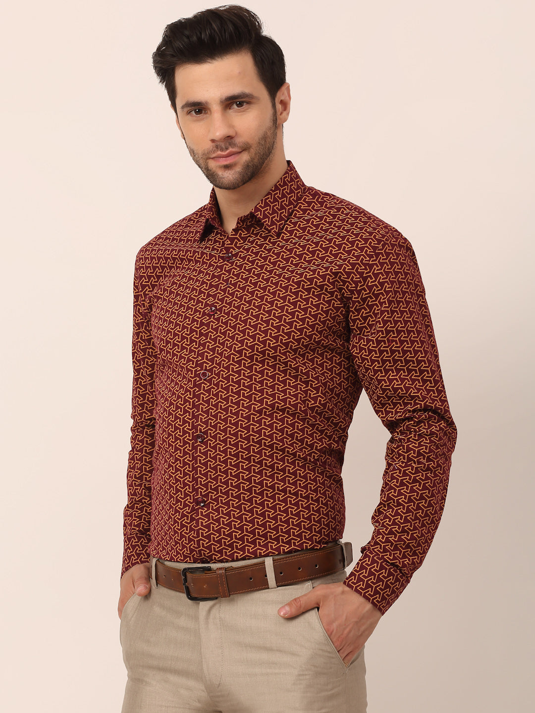 Jainish Men's Cotton Printed Formal Shirts ( SF 821Brown ) - Distacart