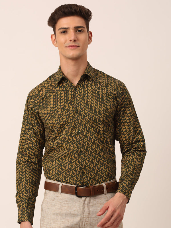 Jainish Men's Cotton Printed Formal Shirts ( SF 821Olive ) - Distacart