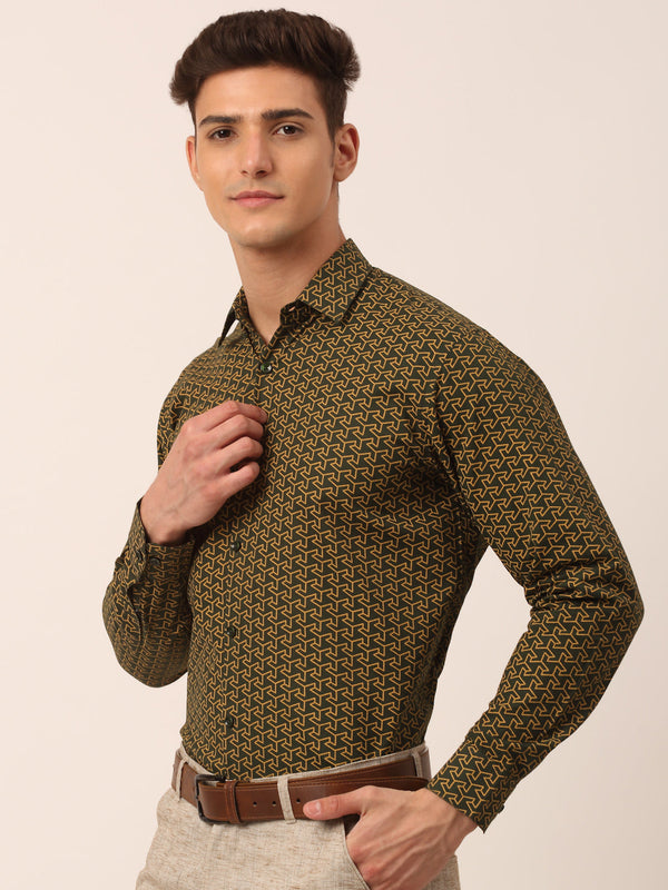 Jainish Men's Cotton Printed Formal Shirts ( SF 821Olive ) - Distacart