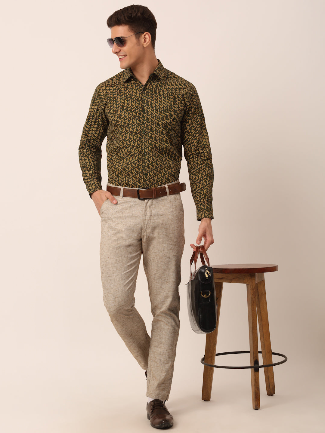 Jainish Men's Cotton Printed Formal Shirts ( SF 821Olive ) - Distacart