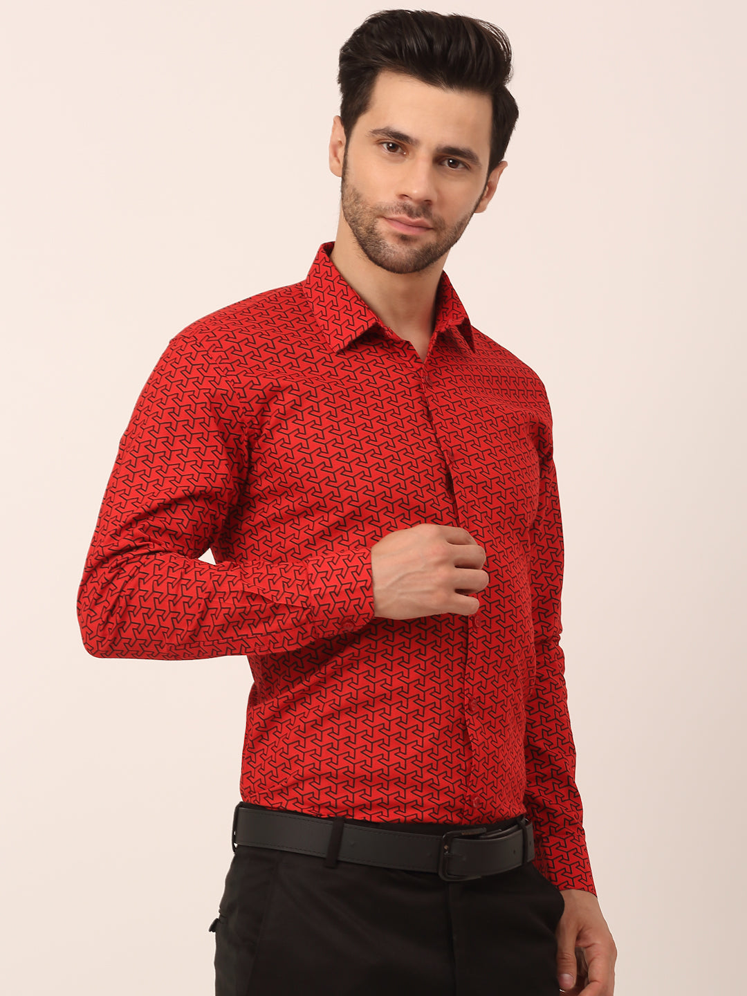 Jainish Men's Cotton Printed Formal Shirts ( SF 821Red ) - Distacart