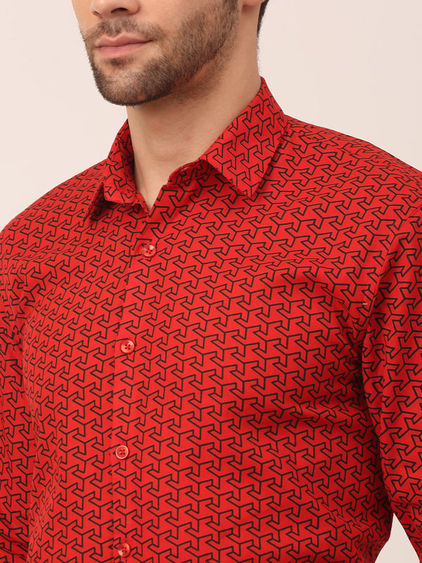 Jainish Men's Cotton Printed Formal Shirts ( SF 821Red ) - Distacart