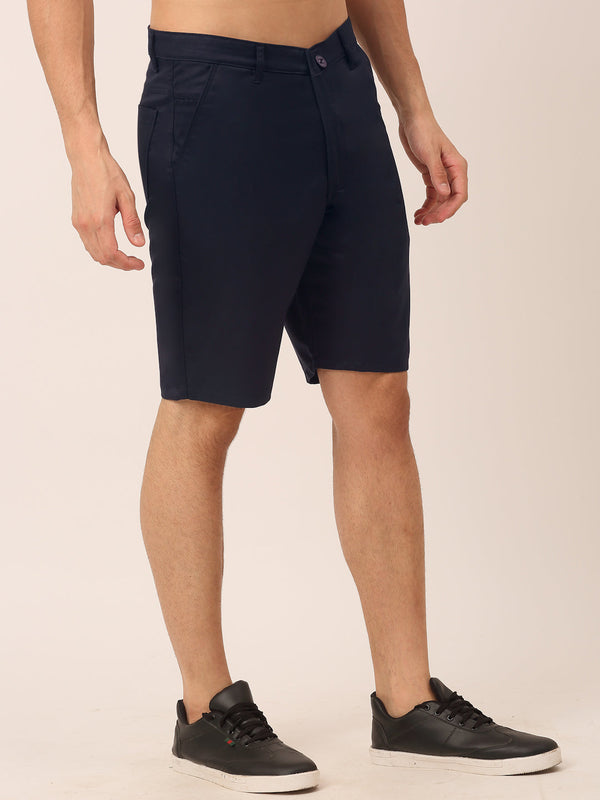 Jainish Men's Casual Cotton Solid Shorts ( SGP 153 Navy ) - Distacart