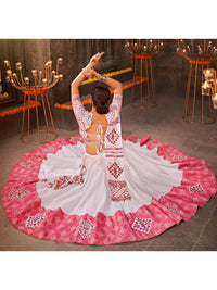 Thumbnail for Myra White and Pink Jaquard Cotton Embroidered Designer Lehenga - Distacart