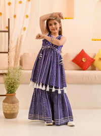 Thumbnail for Girls Ethnic Motifs Printed Regular Pure Cotton Kurti With Sharara - Mini Marvels - Distacart