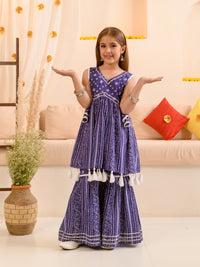 Thumbnail for Girls Ethnic Motifs Printed Regular Pure Cotton Kurti With Sharara - Mini Marvels - Distacart