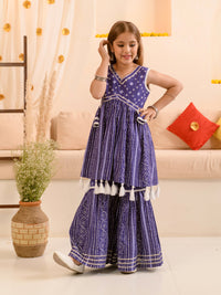 Thumbnail for Girls Ethnic Motifs Printed Regular Pure Cotton Kurti With Sharara - Mini Marvels - Distacart
