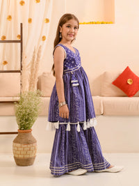 Thumbnail for Girls Ethnic Motifs Printed Regular Pure Cotton Kurti With Sharara - Mini Marvels - Distacart