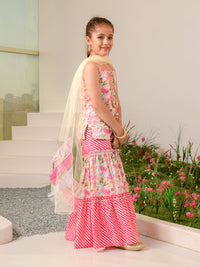 Thumbnail for Girls Floral Printed Regular Pure Cotton Kurta With Sharara Dupatta - Mini Marvels - Distacart
