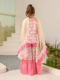 Thumbnail for Girls Floral Printed Regular Pure Cotton Kurta With Sharara Dupatta - Mini Marvels - Distacart