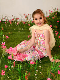 Thumbnail for Girls Floral Printed Regular Pure Cotton Kurta With Sharara Dupatta - Mini Marvels - Distacart