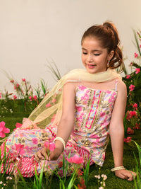 Thumbnail for Girls Floral Printed Regular Pure Cotton Kurta With Sharara Dupatta - Mini Marvels - Distacart