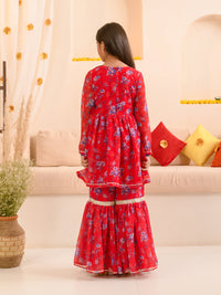 Thumbnail for Girls Floral Printed Regular Kurta With Sharara Dupatta - Mini Marvels - Distacart