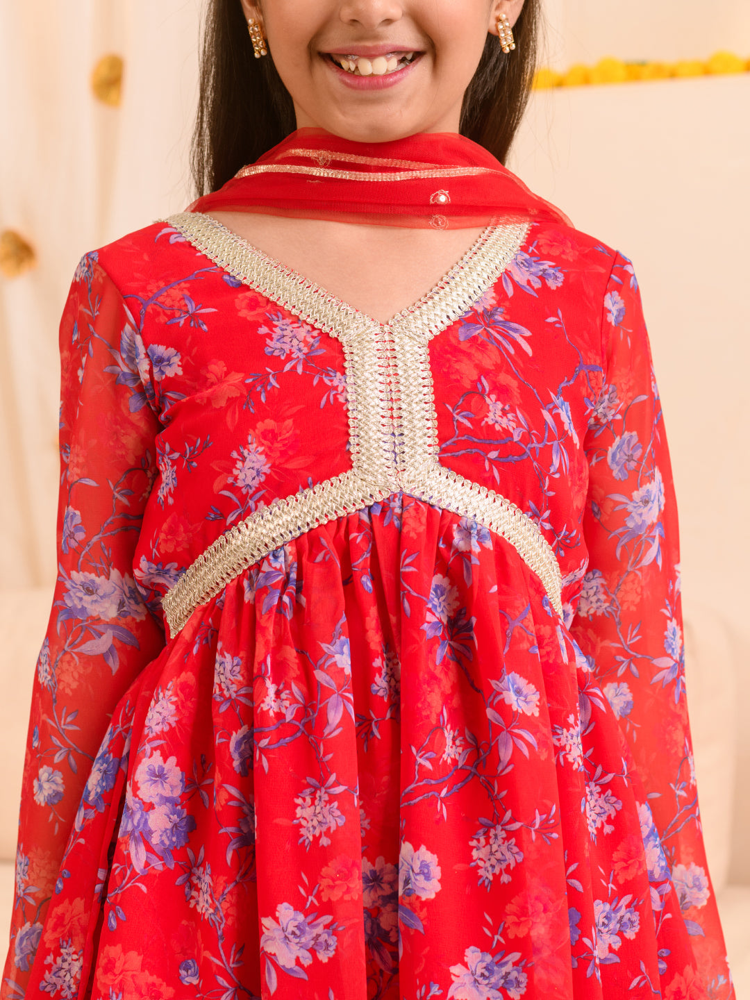 Girls Floral Printed Regular Kurta With Sharara Dupatta - Mini Marvels - Distacart
