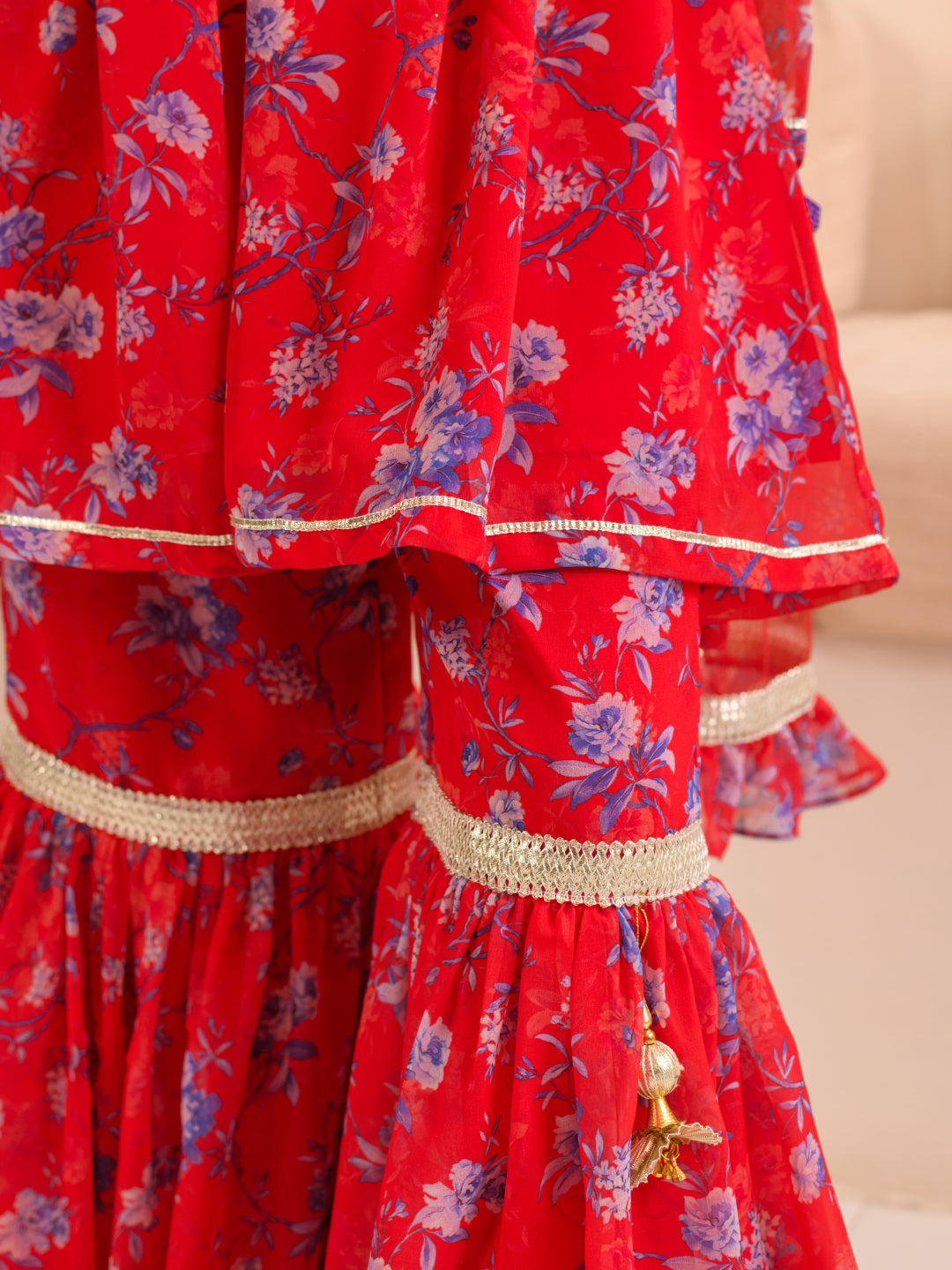 Girls Floral Printed Regular Kurta With Sharara Dupatta - Mini Marvels - Distacart
