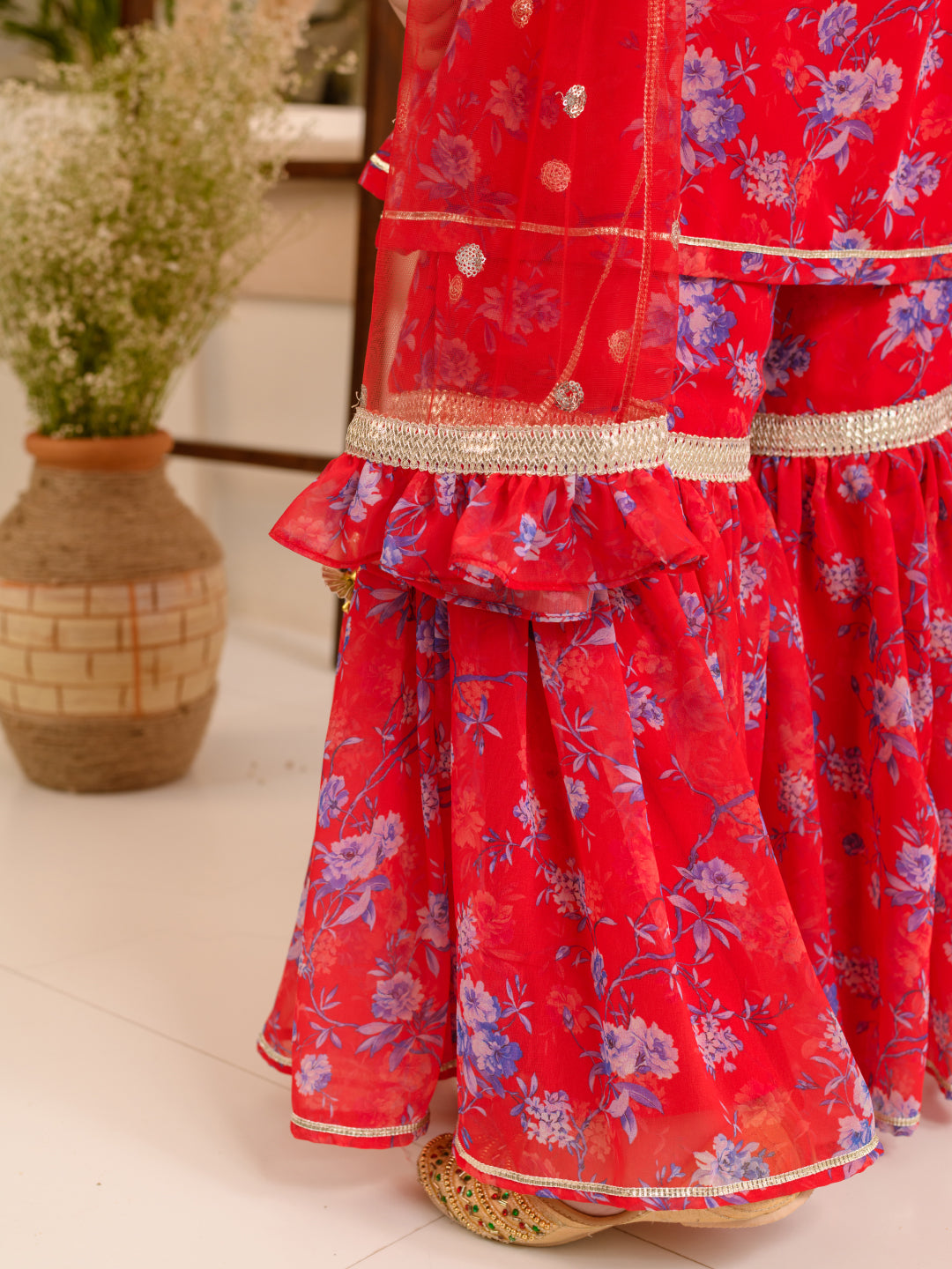 Girls Floral Printed Regular Kurta With Sharara Dupatta - Mini Marvels - Distacart