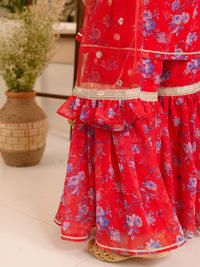 Thumbnail for Girls Floral Printed Regular Kurta With Sharara Dupatta - Mini Marvels - Distacart