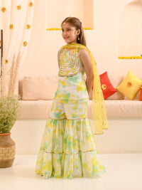 Thumbnail for Girls Ethnic Motifs Embroidered Kurti With Sharara Dupatta - Mini Marvels - Distacart