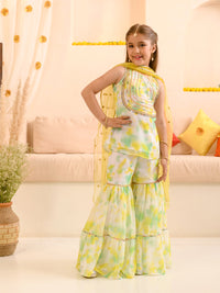 Thumbnail for Girls Ethnic Motifs Embroidered Kurti With Sharara Dupatta - Mini Marvels - Distacart